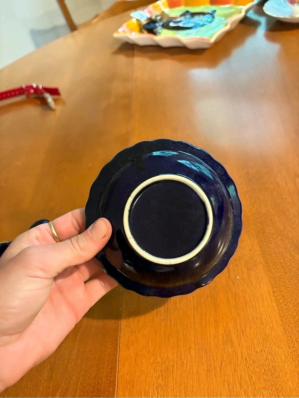 Blue Ceramic Creamer Pitcher & Saucer